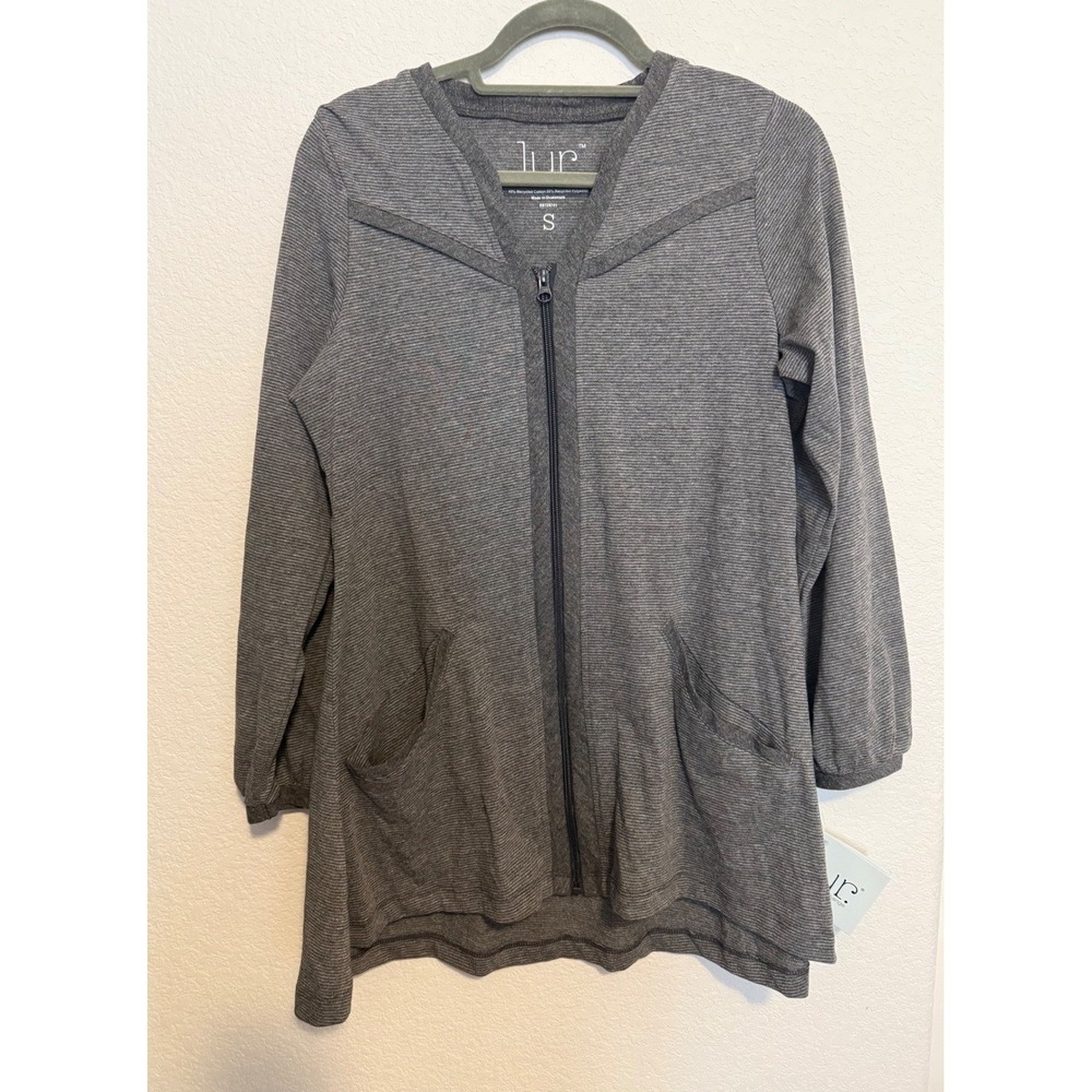 Lur Fashion for Change Gray Striped Zip Up Tunic Top Small